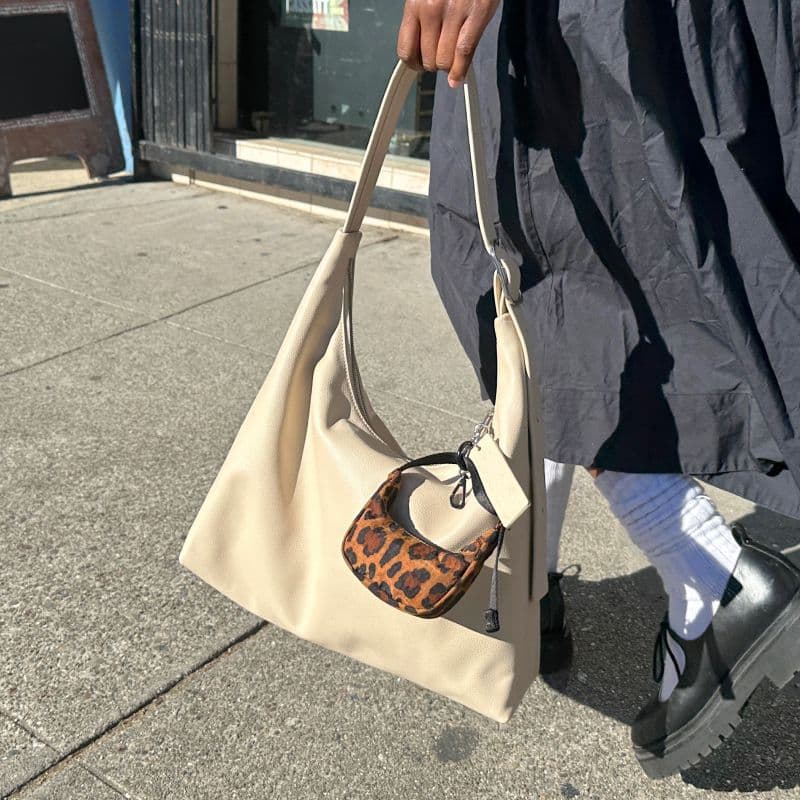 Recycled Leather Shoulder Bag in Stone