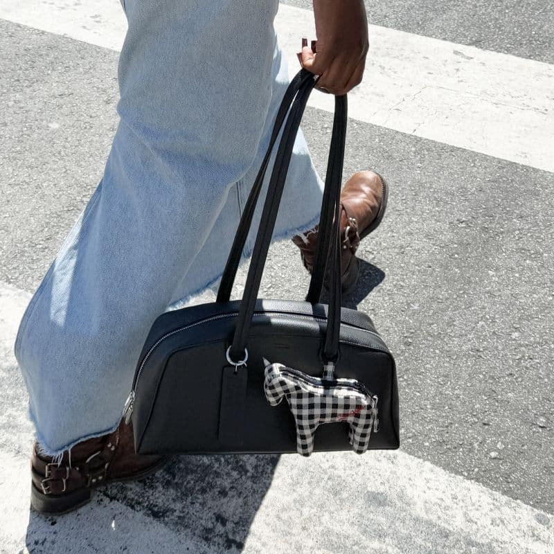 Recycled Leather Bowler Bag in Black