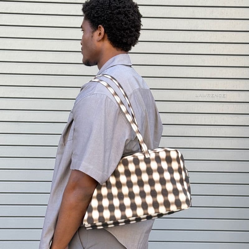 Medium Nylon Bowler Bag in Blurred Gingham Brown