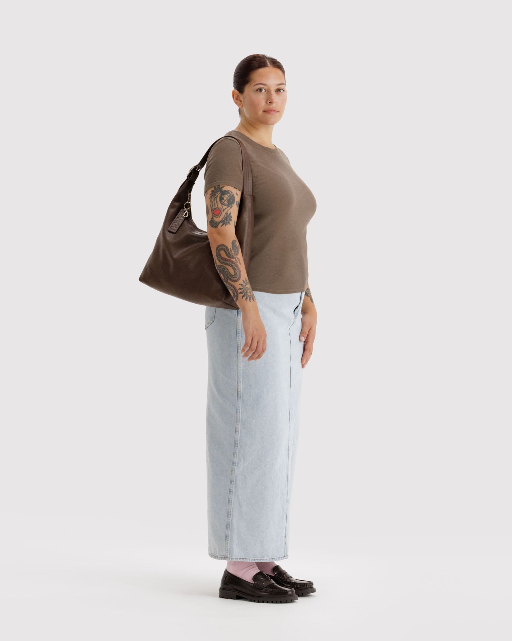 Recycled Leather Shoulder Bag in Brown