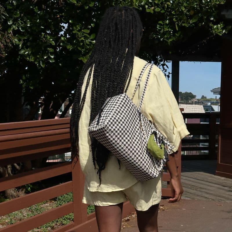 Medium Nylon Bowler Bag in Black & White Gingham