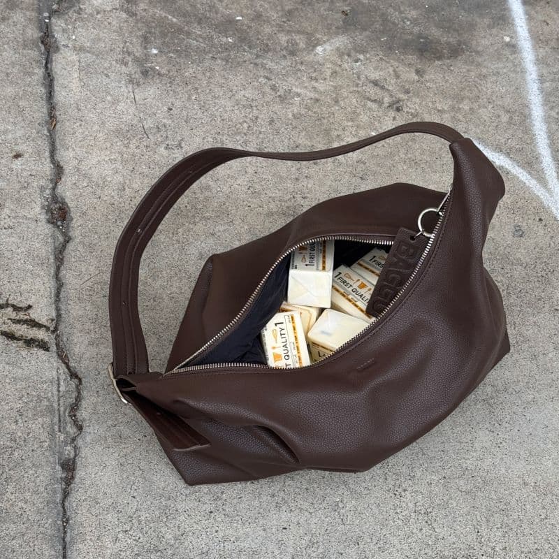 Recycled Leather Shoulder Bag in Brown