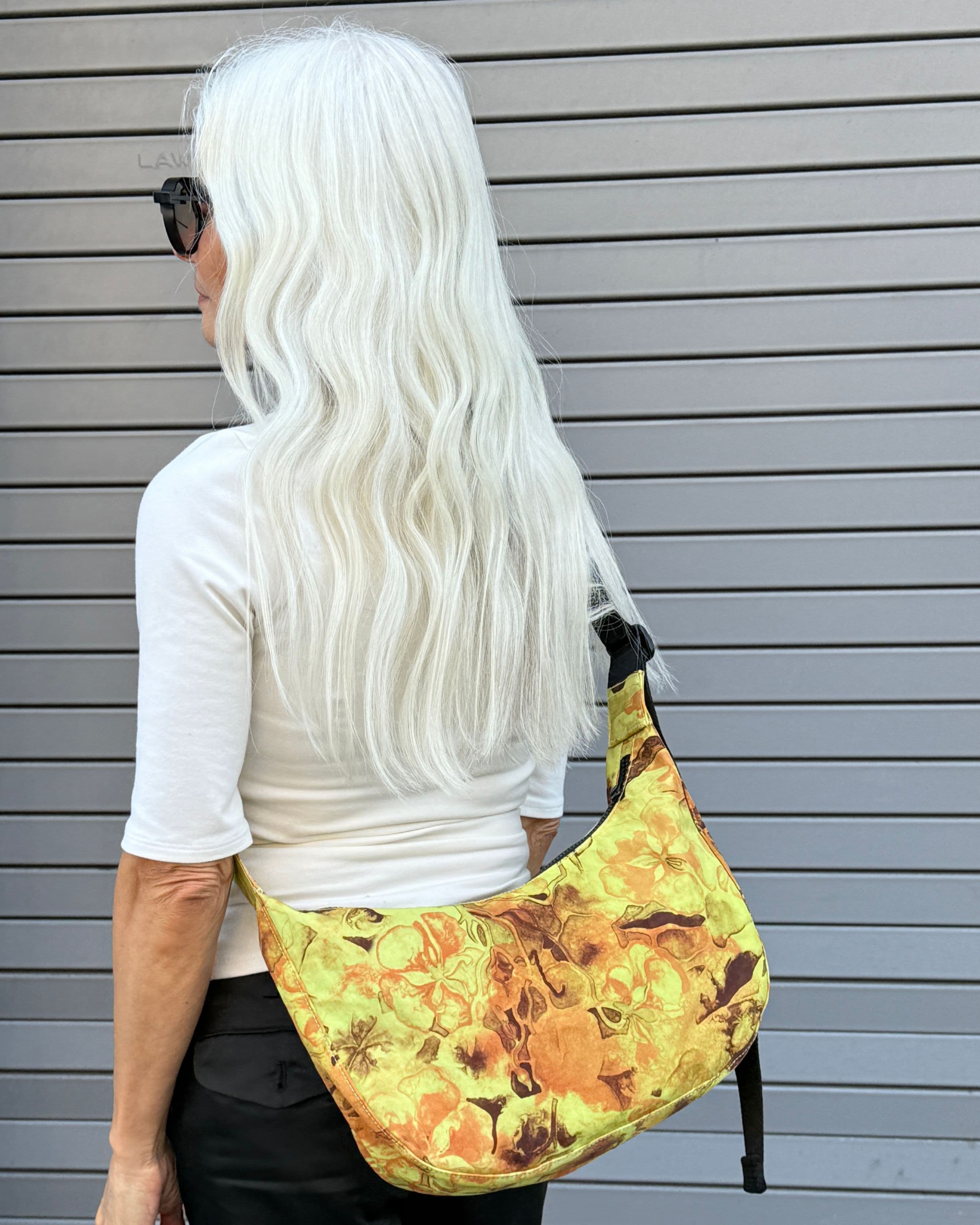 Medium Nylon Crescent Bag in Nasturtiums Ruth Asawa