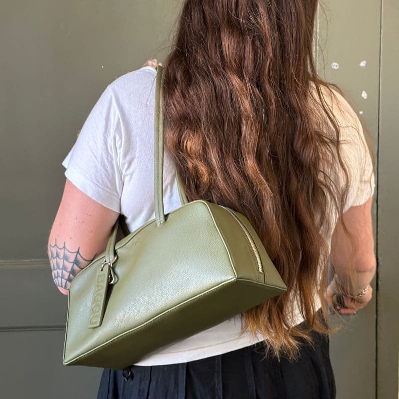 Recycled Leather Bowler Bag in Loden