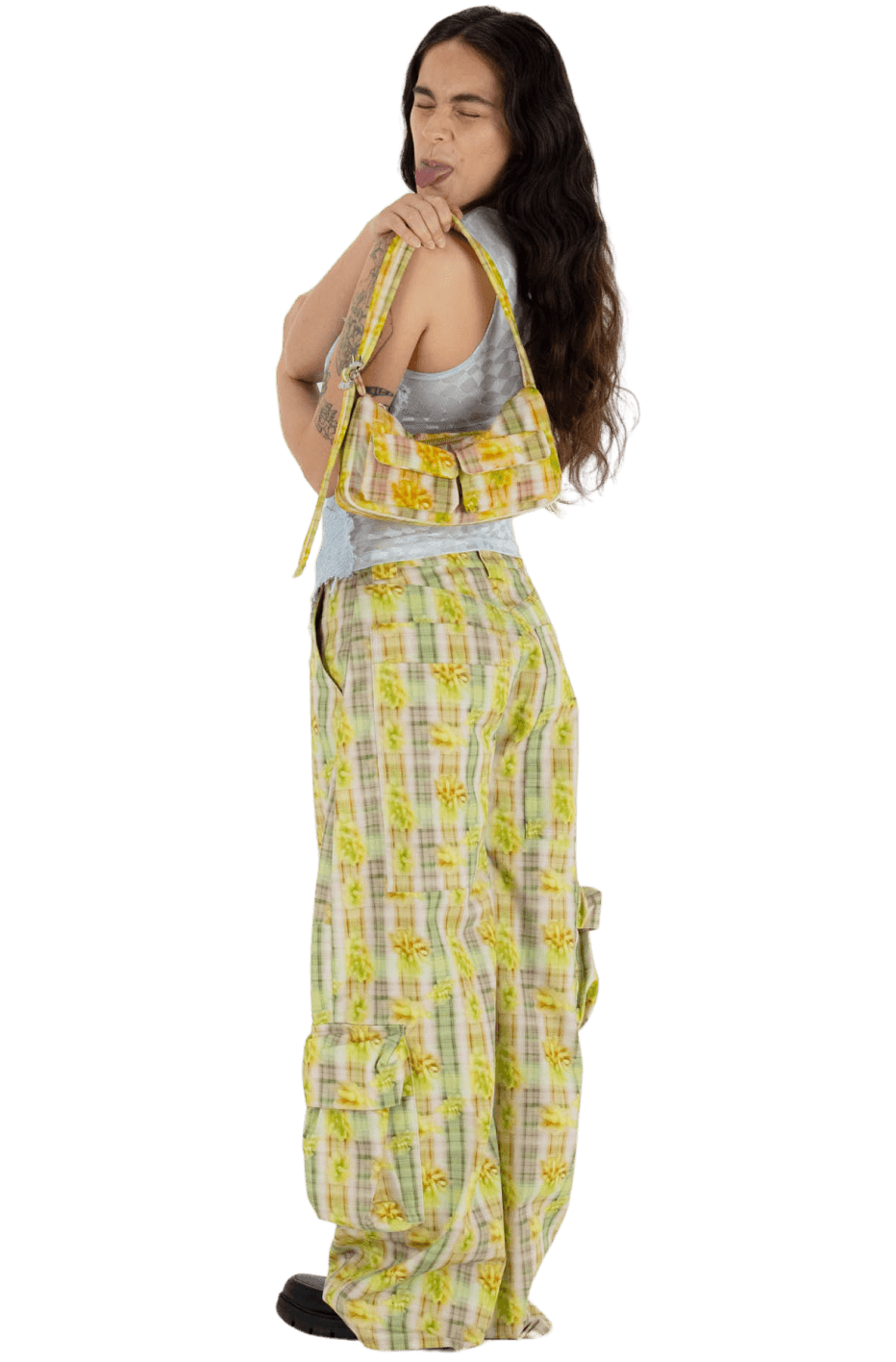 Model styling Baggu ~ Cargo Shoulder Bag boxer plaid